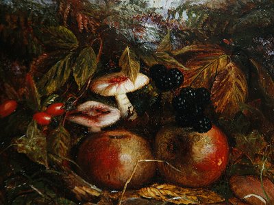 Still Life with Mushrooms, Apples and Blackberries by Alice M Wilson