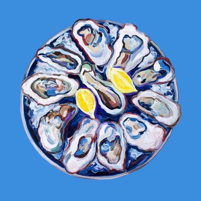 Fresh Oysters on Blue by Alice Straker