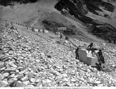 A Stage in the working of marble in the quarries near Carrara by Fratelli Alinari