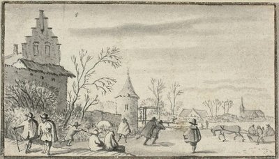 Skaters on Pond Outside Town by Allaert van Everdingen