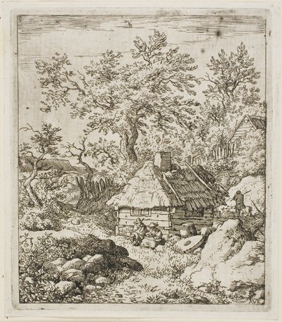 Thatched Hut among Trees and Rocks by Allaert van Everdingen