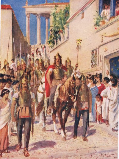 Alaric the Goth Entering Athens in 395, illustration from 