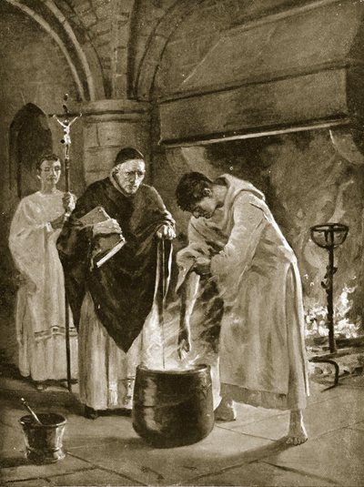 Trial by the Ordeal of Boiling Water, illustration from 