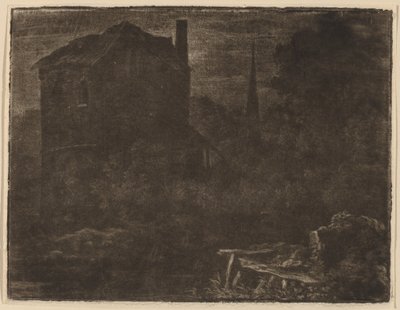 Nocturnal Landscape with House and Church Spire by Allart van Everdingen