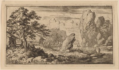 Pointed Boulder at the Bank of a River by Allart van Everdingen