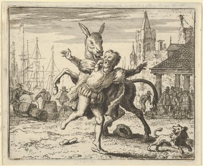 The Ass, Jealous of the Attention the Dog Is Getting From His Master, Looks to Imitate by Allart van Everdingen