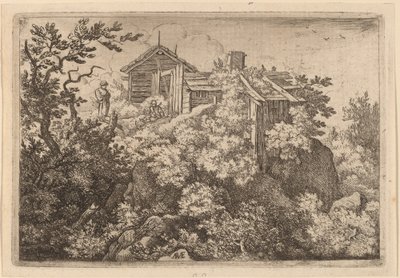 Three Cottages on a Rock by Allart van Everdingen