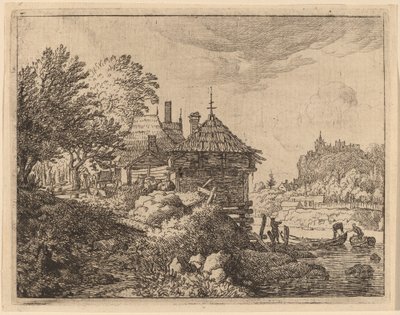 Two Boats Approaching a Hut by Allart van Everdingen