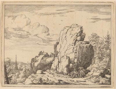 Two Men Seated at the Foot of a High Rock by Allart van Everdingen