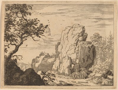 Two Men Seated at the Foot of a High Rock by Allart van Everdingen