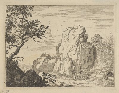 Two Men Seated at the Foot of a High Rock by Allart van Everdingen