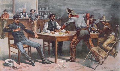 Argument over cards in a Western saloon by Allen Carter (after) Redwood