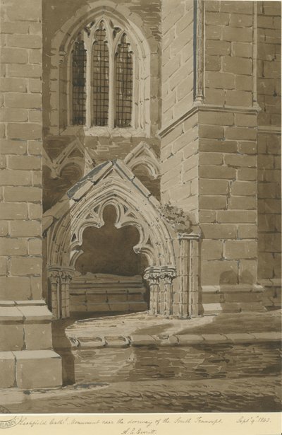 Lichfield Cathedral - South Transept: Red Sepia Drawing, 9 Sep 1842 by Allen Edward Everitt