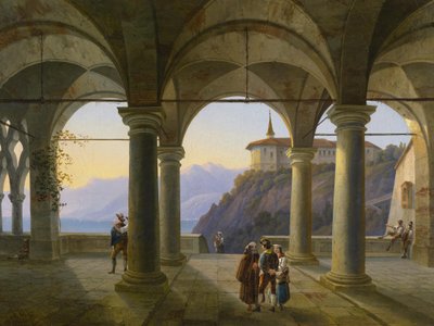 Column Terrace with Figures and View of a Mountain Lake by Alois Gustav Schulz