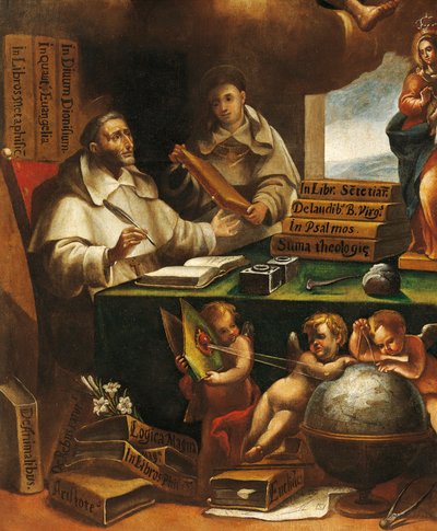 St Albert the Great and St Thomas of Aquinas (detail), St Paul appears to St Albert the Great and St Thomas of Aquinas, by Alonso Antonio Villamor. Convent of San Esteban, Salamanca. by Alonso Antonio Villamor