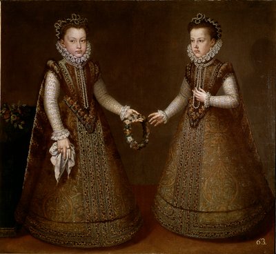 Portrait of Isabella and Catherine, daughters of King Philip II (1527-1598) of Spain. Painting by Alonso Sanchez-Coello (circa 1531-1588) by Alonso Sánchez Coello