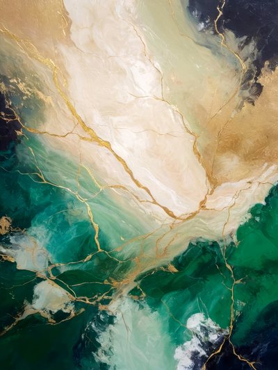 Emerald Gold Marble Flow by Alpenglow Workshop