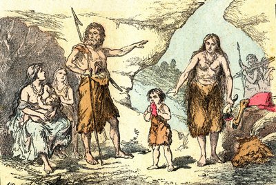 A family at the era of reindeer (Prehistory). Drawing A. Demarle. 1885 by Alphonse Demarle