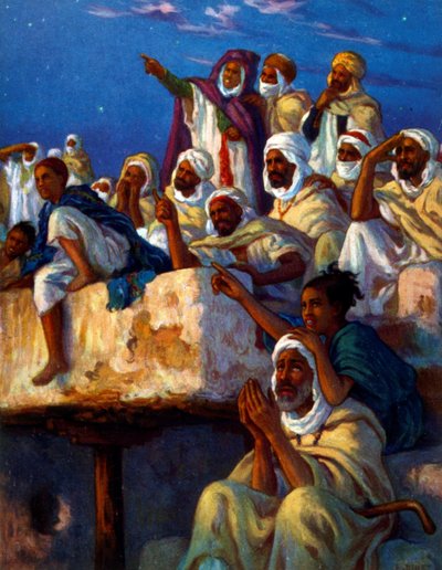 Illustration depicting Arabs at prayer during the Ramadan period by Alphonse Etienne Dinet