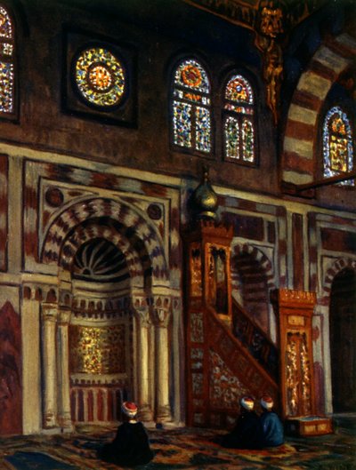 Interior of a mosque with a Mihrab by Alphonse Etienne Dinet