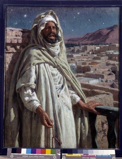 The muezzin, a member of the mosque calling for prayer by Alphonse Etienne Dinet
