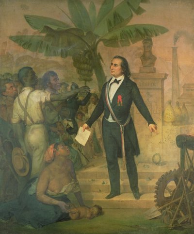 Joseph Napoleon Sebastien Sarda Garriga with the Emancipation Decree on La Reunion by Alphonse Garreau