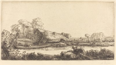 Farm along the River seen by Evening Light by Alphonse Legros