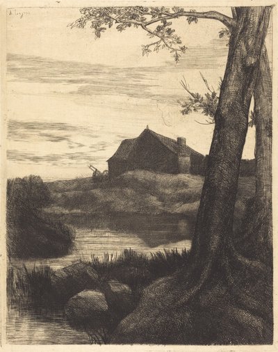 Farm with Large Tree by Alphonse Legros