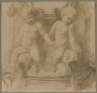 Fountain with Putti Riding Dolphins by Alphonse Legros