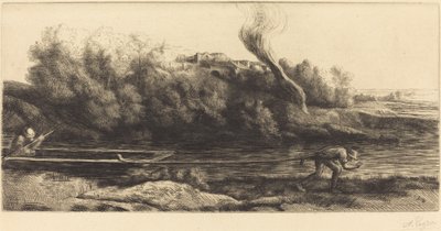 Landscape with Boat, 2nd plate by Alphonse Legros