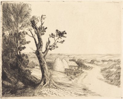 Landscape with Haystacks by Alphonse Legros