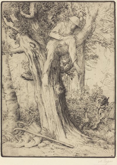 Landscape with a Boy in a Tree by Alphonse Legros