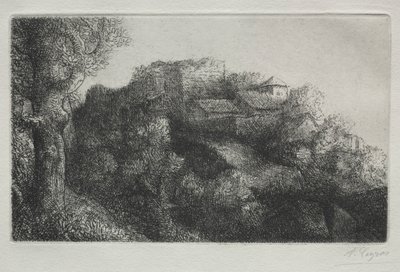 Landscape with buildings by Alphonse Legros