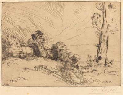 Peasant Woman Seated near a Hedge by Alphonse Legros