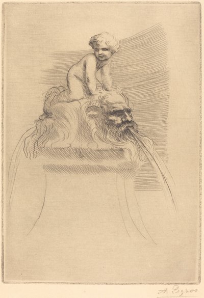 Small Fountain, Child Playing on the Grotesques by Alphonse Legros