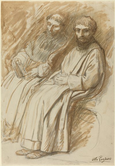 Two Monks Seated in a Church by Alphonse Legros