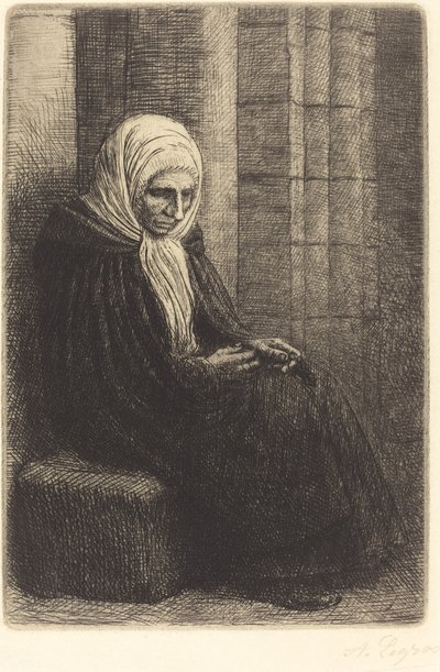 Woman Seated Against a Wall, Child with His Head in Her Lap by Alphonse Legros