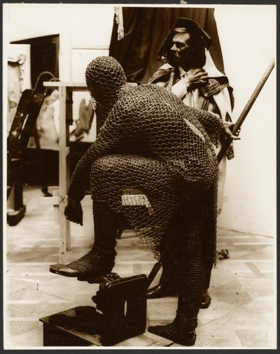Two Male Models as Ancient Warriors, One Wearing Chain Mail Armor by Alphonse Maria Mucha
