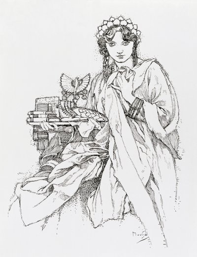 Advertising poster for Ian Amos Komensky Lodge by Alphonse Mucha