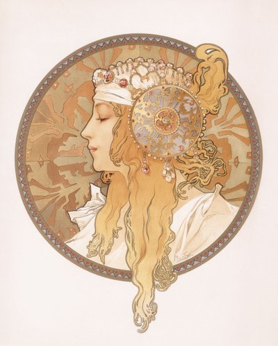 Byzantine head of a blond maiden, c.1897 by Alphonse Mucha
