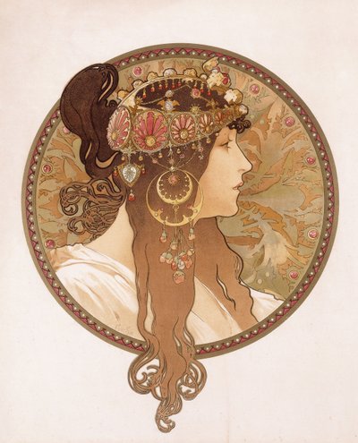 Byzantine Head of a Brunette by Alphonse Mucha