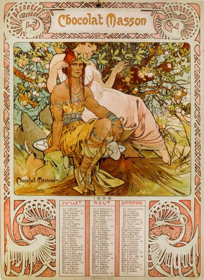 Chocolate Masson calendar illustrated by Mucha, a Czech Art Nouveau painter by Alphonse Mucha