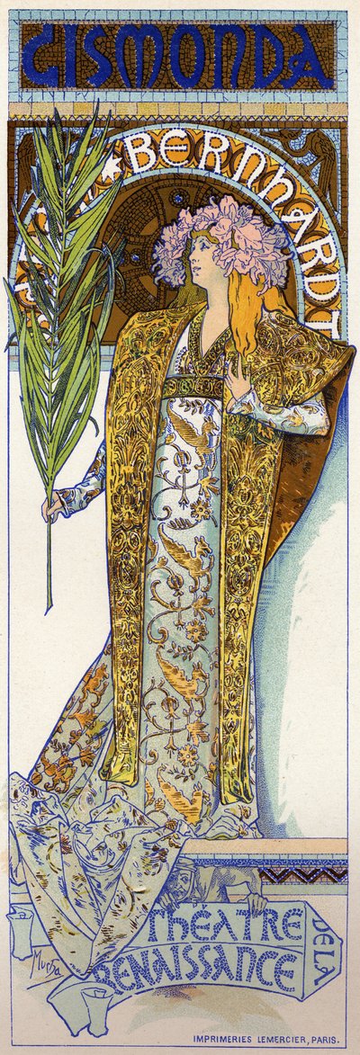 Entertainment. Gismonda, play by Victorien Sardou with Sarah Bernhardt at the Theatre de la Renaissance, Paris. Poster by Mucha, France by Alphonse Marie Mucha