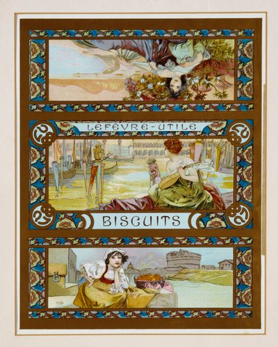Poster advertising Lefevre-Utile biscuits by Alphonse Mucha