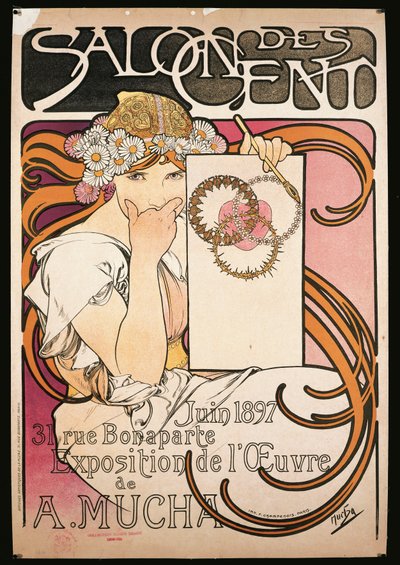 Poster advertising the exhibition of A. Mucha at the Salon des Cent by Alphonse Marie Mucha