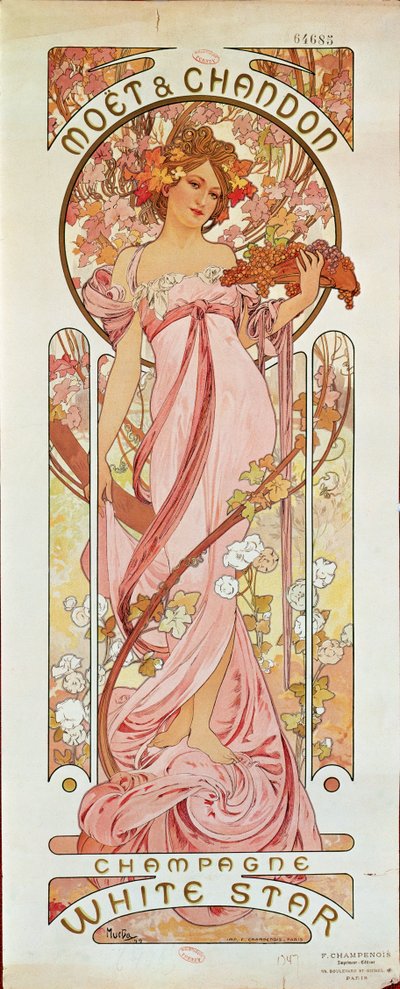Poster for White Star Champagne by Moet et Chandon by Alphonse Marie Mucha