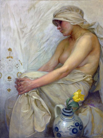 Sitting Girl by Alphonse Mucha