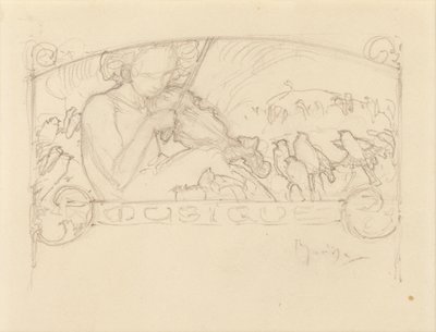 Study of a Woman Playing Violin by Alphonse Mucha