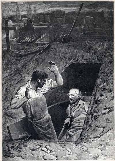 A Resurrection is Almost as Frightening as a Death: Fauchelevent and Jean Valjean - Illustration by Alphonse de Neuville for 