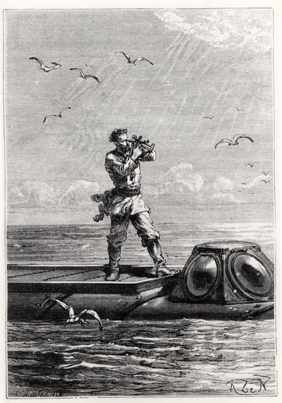 Captain Nemo on top of the Nautilus, from 